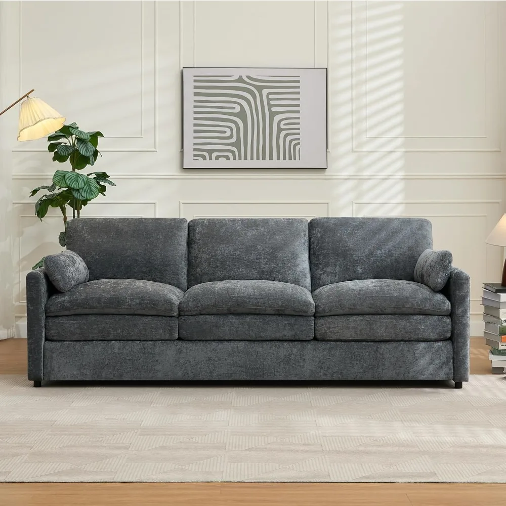Modern Sofa, 89 Cloud Couch w/Pillows, Pocketed Spring Seats, Comfy 3-Seater Plush Foam Cushions, Chenille Fabric