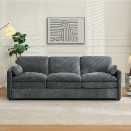 Modern Sofa, 89 Cloud Couch w/Pillows, Pocketed Spring Seats, Comfy 3-Seater Plush Foam Cushions, Chenille Fabric