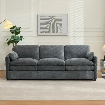 Modern Sofa, 89 Cloud Couch w/Pillows, Pocketed Spring Seats, Comfy 3-Seater Plush Foam Cushions, Chenille Fabric