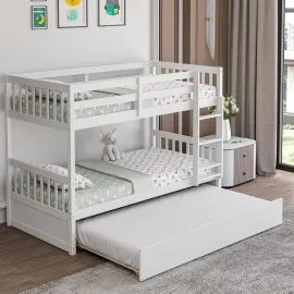 Twin Over Twin Bunk Bed with Trundle, Convertible ..