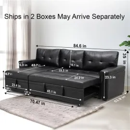 Modern Sectional Sofa, with Storage Chaise Black/Air Leather
