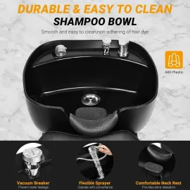 Shampoo Bowl and Chair Set for Salon, Backwash Barber Chair, Plastic Shampoo Bowl Sink Unit w/Storage Box for Beauty Spa Barb