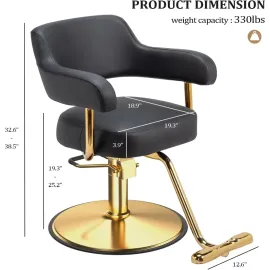 Barber Chairs for Barbershop Black and Gold Styling Chair, Salon Chair for Hair Stylist Heavy Duty Hydraulic Pump