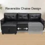 Modern Sectional Sofa, with Storage Chaise Black/Air Leather
