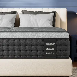 Firm Queen Mattress 14 inch, Cooling Hybrid Mattress in a Box with 5-Zone Support, Luxury Hotel-Collection Design, Customized