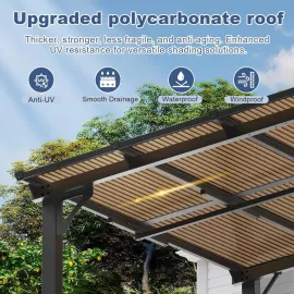 8' x 12' Wall Mounted Pergola, Lean to Metal Awnings, Sloped Roof Patio Gazebo Awning, Black