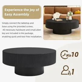 31 Inch Modern Round Coffee Table with Sturdy Base, Wood Center Tables for Living Room Reception Room, Easy Assemble