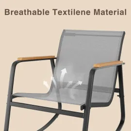 3 Pieces Patio Furniture Set, Outdoor Textilene Furniture Set with Wooden Armrests, Coffee Table with Tempered, Customized