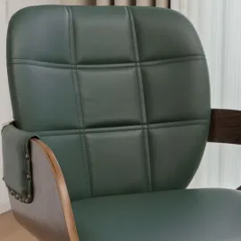MCM Dining Chair Set of Two, Swivel Faux Leather Dining Chairs with Arms and Curved Back, Bentwood Structure, Walnut Finish
