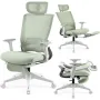 Foldable Office Chair with Footrest, Ergonomic Office Chair with Adjustable Lumbar Support, Headrest and Armrests, Green