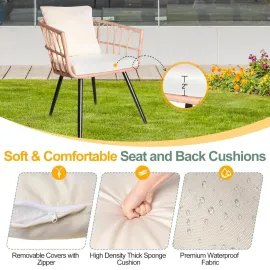 3 Piece Patio Furniture Set Outdoor Wicker Bistro Rattan Chairs Conversation Set of 2 with Coffee Table, Customized
