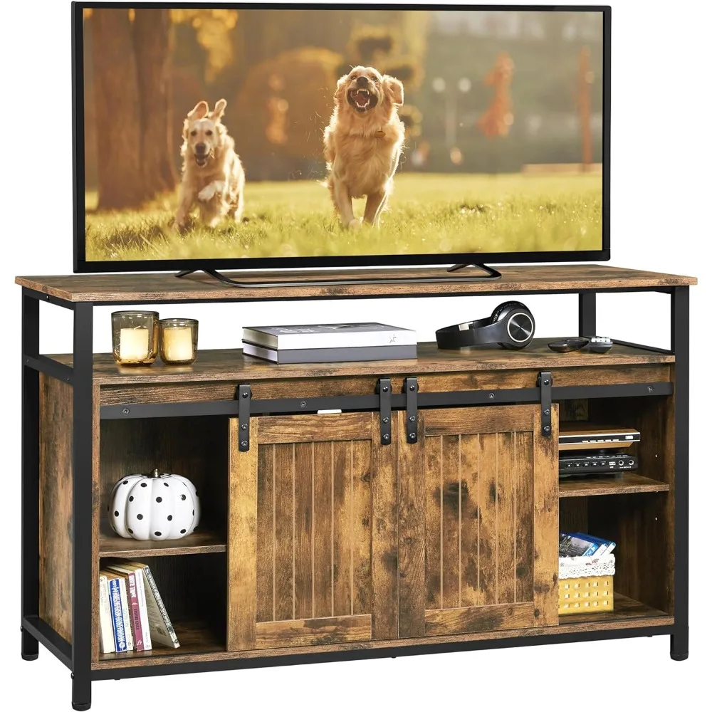 TV Stand for 65 Inch TV, Farmhouse Entertainment Center with Storage, Wood Tall TV Stands for Living Room with Sliding
