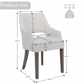 Dining Chairs Set of 2 Linen Upholstered Accent Kitchen Chair with Hollow Back/Padded Seat/Wood Legs for Dining Room Restaurant