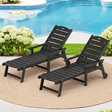 Outdoor Chaise Lounge Chairs Set of 2, HDPS Lounge Chair, 5 Positions Adjustable Pool Lounge Chairs, Patio, Customized