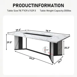 78 Inch Dining Table for 6 8 People, Modern Rectangular Kitchen Table W/Waterproof Tabletop,Large Modern Dining Room, Customized