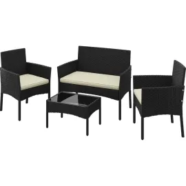 Patio Furniture Set 4 Pieces Conversation Sets, Rattan Chair Wicker Set Loveseat with Soft Cushion and Glass Table, Customized