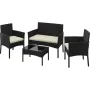 Patio Furniture Set 4 Pieces Conversation Sets, Rattan Chair Wicker Set Loveseat with Soft Cushion and Glass Table, Customized