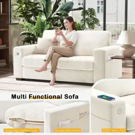 70 Loveseat Sofa for Living Room, Modern Comfy Couch with Medium Firm Seat Cushion, Removable Cover, Wide Armrest, USB/Ty