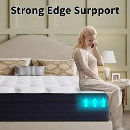 Queen Mattress, 14 Inch Hybrid Memory Foam Mattress in a Box, Cooling Gel for Pressure Relief & Back Pain Support, Customized