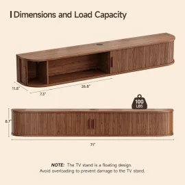 71 Floating TV Stand with Power Outlet for TVs up to 80, Fluted Entertainment Center with Remote Control for LED Lights