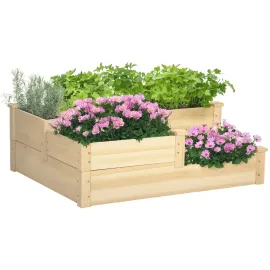3 Tier Raised Garden Bed, Outdoor Planter Box, Wooden Garden Box with Open Bottom for Growing Vegetables, Herbs, Customized