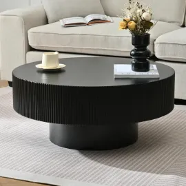 31 Inch Modern Round Coffee Table with Sturdy Base, Wood Center Tables for Living Room Reception Room, Easy Assemble
