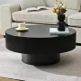 31 Inch Modern Round Coffee Table with Sturdy Base, Wood Center Tables for Living Room Reception Room, Easy Assemble