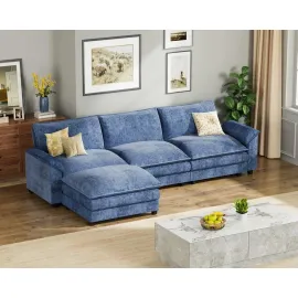 119 Modular Sectional Sofa, L Shaped Sofa Couch with Reversible Ottoman, DIY Combination Chenille Deep 3-Seat Cloud Couch