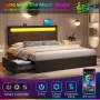 Full Size Bed Frame with 4 Storage Drawers and Charging Station, Full Bed with Led Lights, 2 USB & 1 Type C, Customized