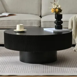 31 Inch Modern Round Coffee Table with Sturdy Base, Wood Center Tables for Living Room Reception Room, Easy Assemble
