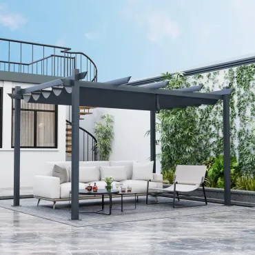 10x13 Ft Pergola, Heavy-Duty Aluminum Outdoor Pergola with Retractable Sun Shade Canopy, Extra Large Patio Shelter