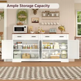 Buffet Cabinet with Storage and Drawers, 55 Large Sideboard Buffet Cabinet with Adjustable Shelves and Door