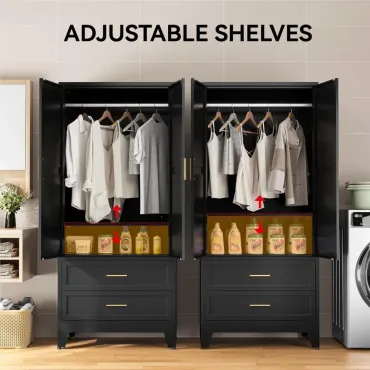 Black Metal Wardrobe Closet with 2 Drawers, 71