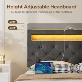 Full Size Bed Frame with 4 Storage Drawers and Charging Station, Full Bed with Led Lights, 2 USB & 1 Type C, Customized