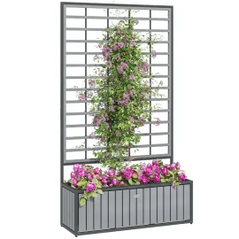 Wooden Raised Garden Bed with Trellis, Removable Pots, Drainage Holes for Climbing Vines, Vegetables, Flowers, Customized