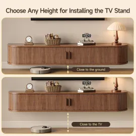 71 Floating TV Stand with Power Outlet for TVs up to 80, Fluted Entertainment Center with Remote Control for LED Lights