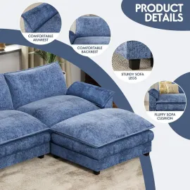 119 Modular Sectional Sofa, L Shaped Sofa Couch with Reversible Ottoman, DIY Combination Chenille Deep 3-Seat Cloud Couch