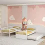 Twin Over Twin Bunk Bed with Trundle, Convertible Platform Bed Frame with Ladder & Solid Wood Frame, Space-Saving Bunk