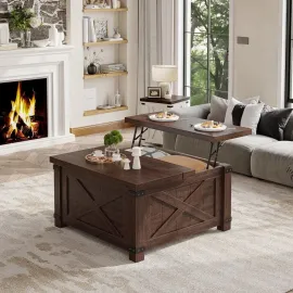 Lift Top Coffee Table with Storage, 35.7 W Square Coffee Tables for Living Room, Small Coffee Table with Large Hidden