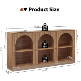 Console Table, with 3-Tier Open Storage, 63 Arched Entryway Table with Carved Fluted Panels, Rectangular Wooden Sofa Table