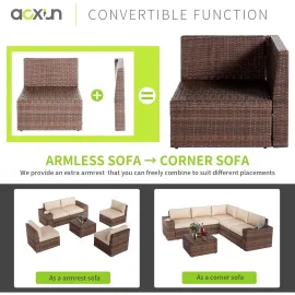 7 Piece Patio Furniture Set with 44 Inch Fire Pit Table Outdoor Wicker Parlor Set with Thick Cushions