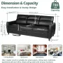 85” Black Faux Leather Couch with USB, 3 Seater Sofa Couches for Living Room, Large Mid Century Modern Office Apartment