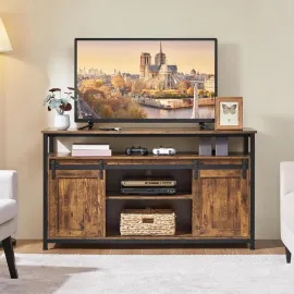 TV Stand for 65 Inch TV, Farmhouse Entertainment Center with Storage, Wood Tall TV Stands for Living Room with Sliding
