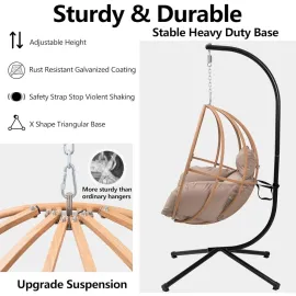 Egg Chair Outdoor, Imitation Rattan Hanging Egg Chair with Stand, Hanging Chairs with Cushions, 80
