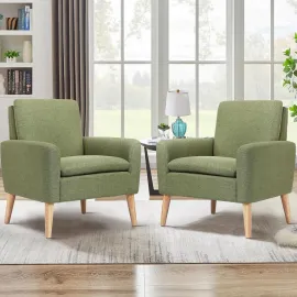 Accent Chair Set of 2 Living Room Mid-Century Modern Chair, Upholstered Fabric Comfy Club Armchair Pair of Leisure Sofa Chairs