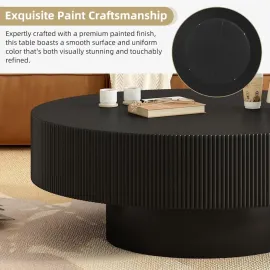 31 Inch Modern Round Coffee Table with Sturdy Base, Wood Center Tables for Living Room Reception Room, Easy Assemble