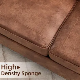79-inch Living Room Faux Leather Sofa, Mid-Century Modern Sofa with Rolled Arms and Nailhead Trim for Small Spaces