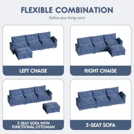119 Modular Sectional Sofa, L Shaped Sofa Couch with Reversible Ottoman, DIY Combination Chenille Deep 3-Seat Cloud Couch