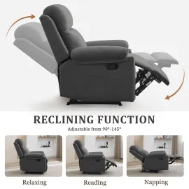 Recliner Chair, Manual Recliner for Adults with Side Pocket, Small Recliners for Small Spaces, Adjustable Comfy, Customized