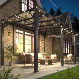 10x14 FT Lean to Gazebo, Pergolas and Gazebos Clearance, Awnings for Patio Covers for Shade and Rain Outdoor Gazebo for Patios